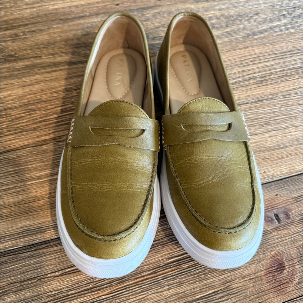 Patina leather Olive Green Slip-On Loafers - Picture 3 of 11